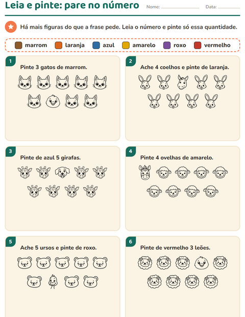 Pré-visualização da ficha de Leia e pinte com Rostos PB para 1º ano do ensino fundamental