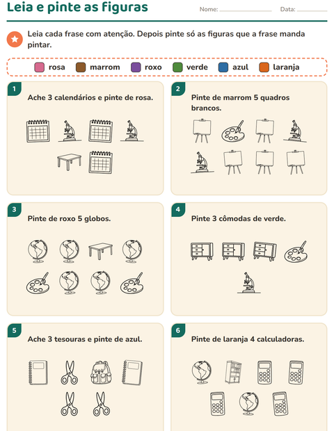 Pré-visualização da ficha de Leia e pinte com Sala de aula 2 (P&B) para 1º ano do ensino fundamental