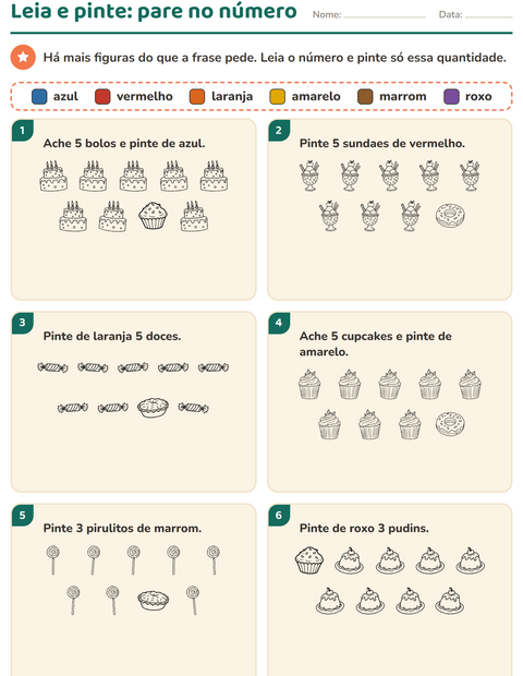 Pré-visualização da ficha de Leia e pinte com Sobremesa (P&B) para 1º ano do ensino fundamental