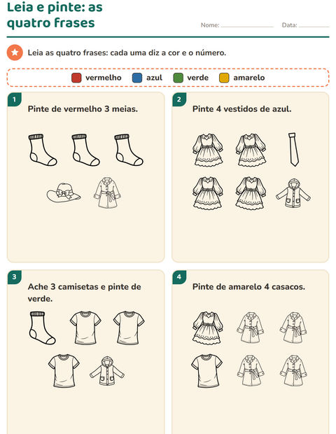 Pré-visualização da ficha de Leia e pinte com Vestuário PB para 1º ano do ensino fundamental