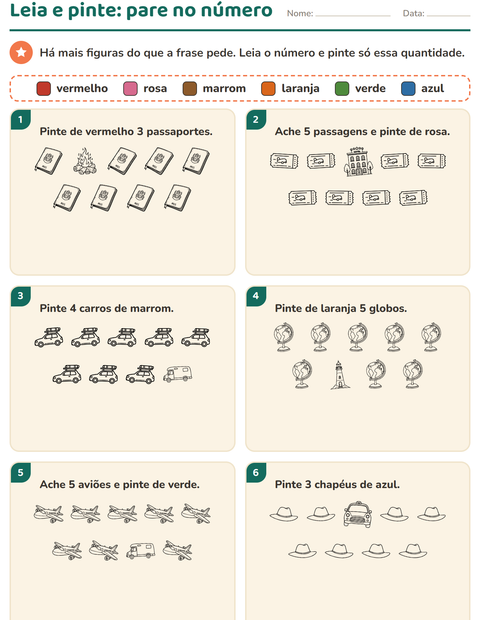 Pré-visualização da ficha de Leia e pinte com Viagens e Férias PB para 1º ano do ensino fundamental