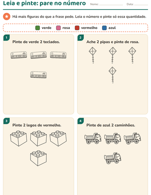 Pré-visualização da ficha de Leia e pinte com Brinquedos PB 2 para 1º ano do ensino fundamental