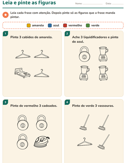 Pré-visualização da ficha de Leia e pinte com Casa PB 2 para 1º ano do ensino fundamental