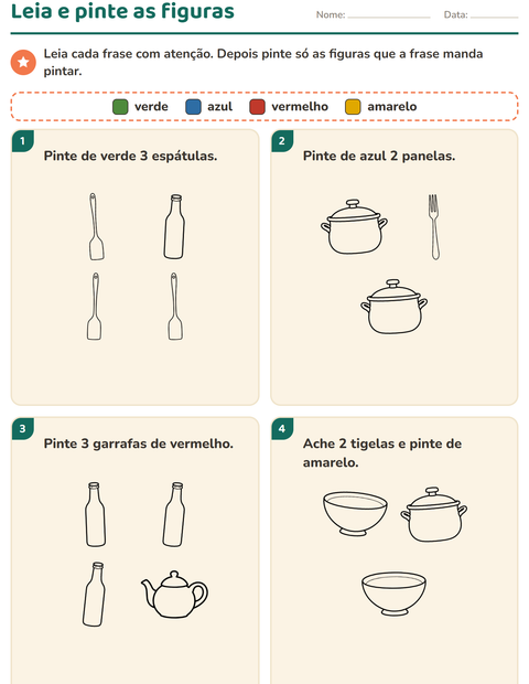 Pré-visualização da ficha de Leia e pinte com Cozinha PB para 1º ano do ensino fundamental