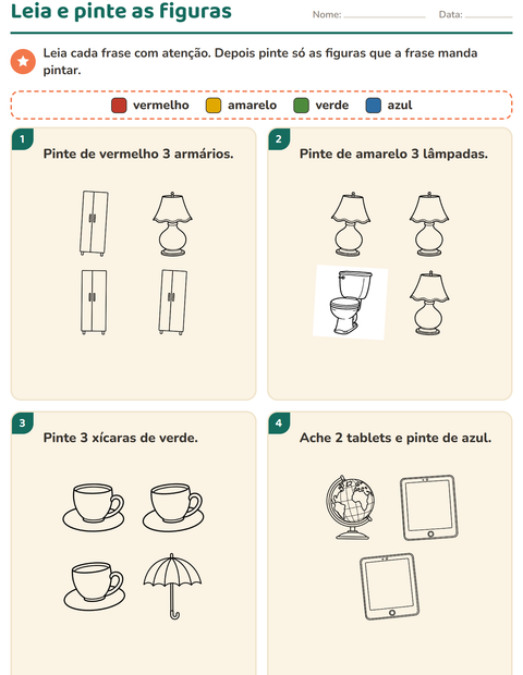 Pré-visualização da ficha de Leia e pinte com Doméstico PB para 1º ano do ensino fundamental