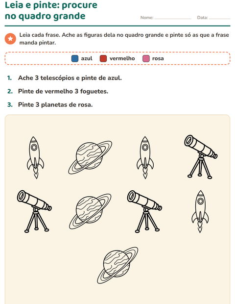 Pré-visualização da ficha de Leia e pinte com Espaço PB para 1º ano do ensino fundamental