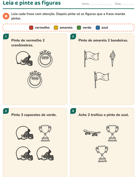 Pré-visualização da ficha de Leia e pinte com Esportes PB 2 para 1º ano do ensino fundamental
