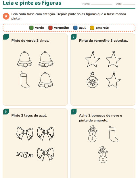 Pré-visualização da ficha de Leia e pinte com Natal P&B para 1º ano do ensino fundamental