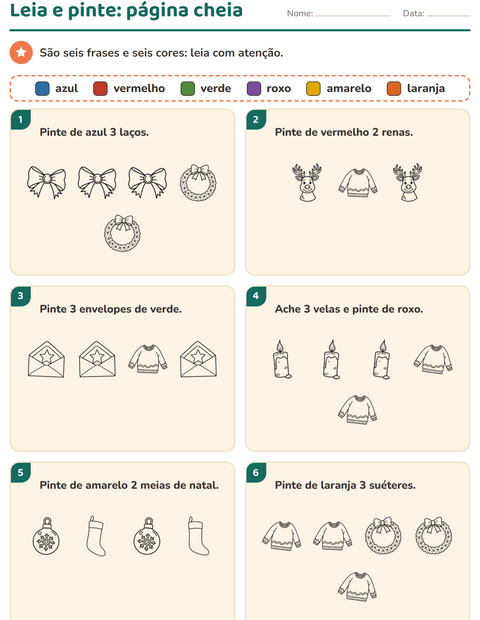 Pré-visualização da ficha de Leia e pinte com Natal P&B para 1º ano do ensino fundamental