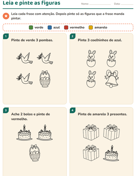 Pré-visualização da ficha de Leia e pinte com Páscoa PB 2 para 1º ano do ensino fundamental