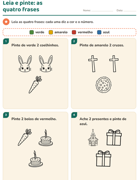 Pré-visualização da ficha de Leia e pinte com Páscoa PB para 1º ano do ensino fundamental