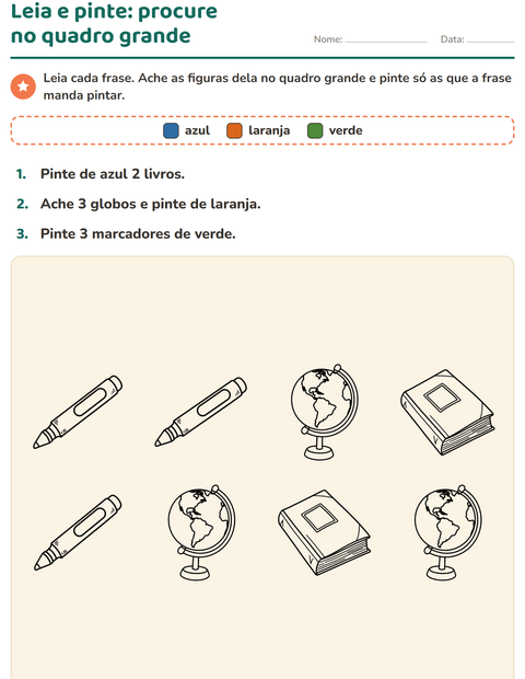 Pré-visualização da ficha de Leia e pinte com Sala de aula (P&B) para 1º ano do ensino fundamental