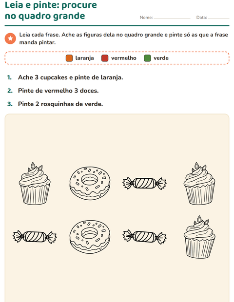 Pré-visualização da ficha de Leia e pinte com Sobremesa (P&B) para 1º ano do ensino fundamental