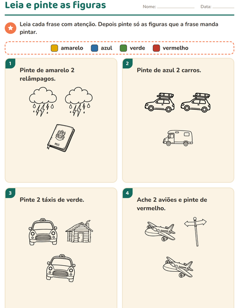 Pré-visualização da ficha de Leia e pinte com Viagens e Férias PB para 1º ano do ensino fundamental