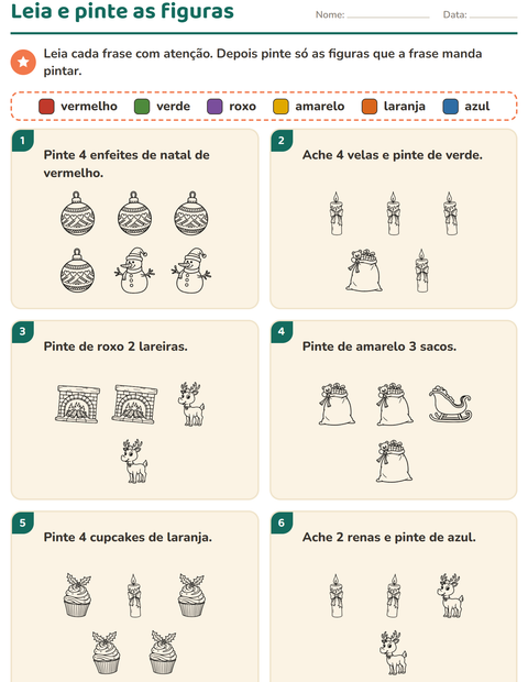 Pré-visualização da ficha de Leia e pinte com Natal P&B 2 para 1º ano do ensino fundamental