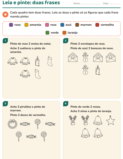 Pré-visualização da ficha de Leia e pinte com Natal P&B para 1º ano do ensino fundamental