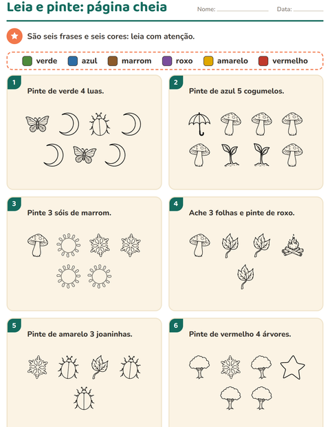 Pré-visualização da ficha de Leia e pinte com Natureza PB para 1º ano do ensino fundamental