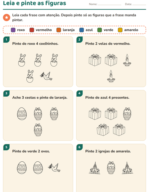 Pré-visualização da ficha de Leia e pinte com Páscoa PB 2 para 1º ano do ensino fundamental