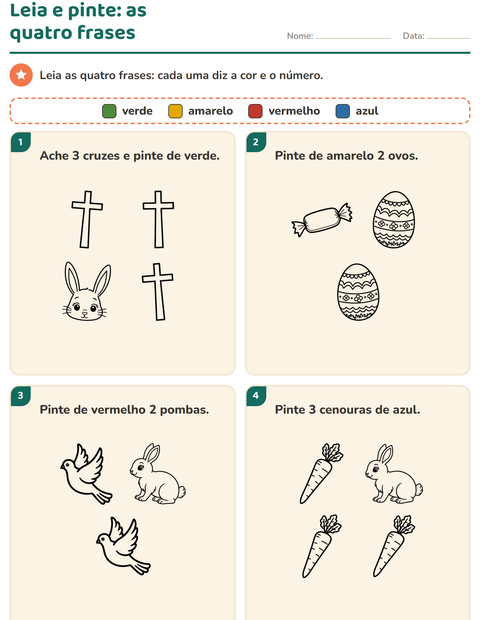 Pré-visualização da ficha de Leia e pinte com Páscoa PB para 1º ano do ensino fundamental
