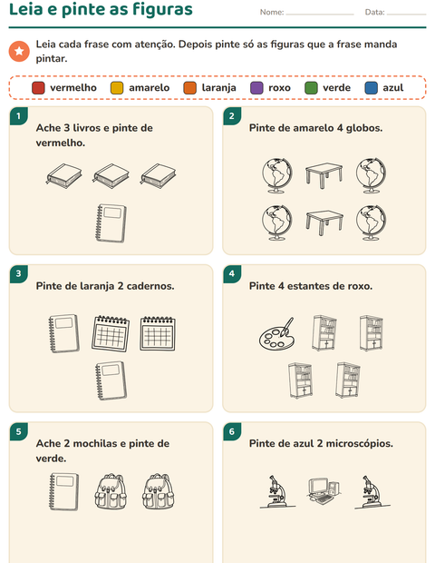 Pré-visualização da ficha de Leia e pinte com Sala de aula 2 (P&B) para 1º ano do ensino fundamental