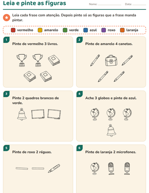 Pré-visualização da ficha de Leia e pinte com Sala de aula (P&B) para 1º ano do ensino fundamental
