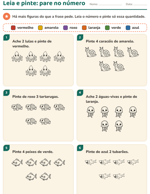 Pré-visualização da ficha de Leia e pinte com Vida marinha PB 2 para 1º ano do ensino fundamental