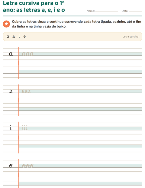 Pré-visualização da ficha de Letra cursiva para 2º ano do ensino fundamental