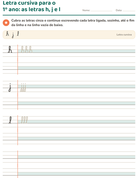 Pré-visualização da ficha de Letra cursiva para 2º ano do ensino fundamental