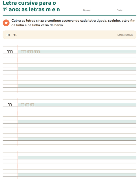 Pré-visualização da ficha de Letra cursiva para 2º ano do ensino fundamental