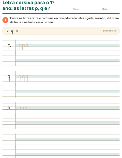 Pré-visualização da ficha de Letra cursiva para 2º ano do ensino fundamental