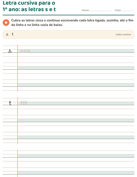 Pré-visualização da ficha de Letra cursiva para 2º ano do ensino fundamental