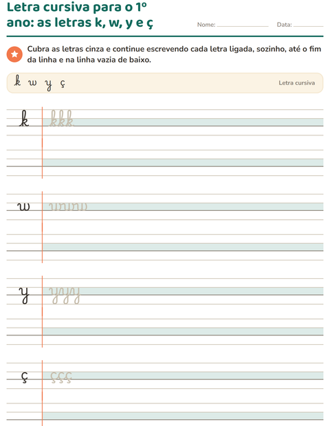 Pré-visualização da ficha de Letra cursiva para 2º ano do ensino fundamental