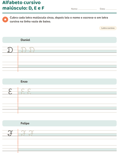 Pré-visualização da ficha de Letra cursiva para 2º ano do ensino fundamental
