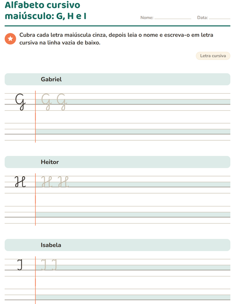 Pré-visualização da ficha de Letra cursiva para 2º ano do ensino fundamental