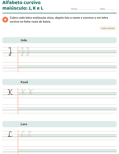 Pré-visualização da ficha de Letra cursiva para 2º ano do ensino fundamental