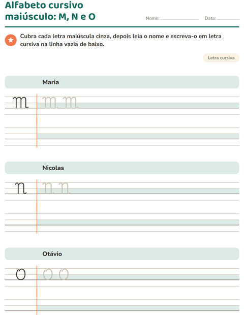 Pré-visualização da ficha de Letra cursiva para 2º ano do ensino fundamental