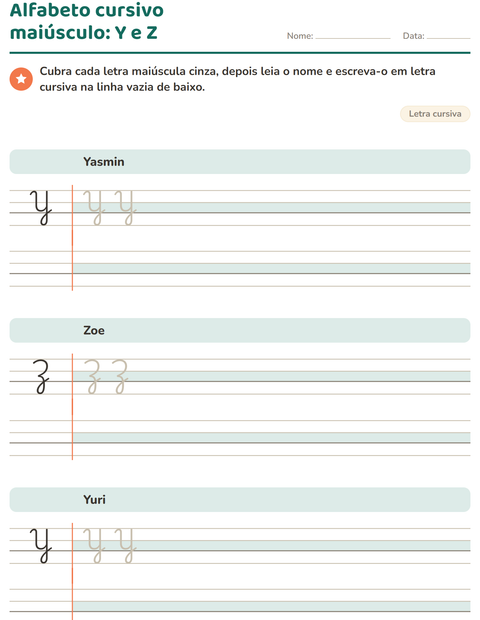 Pré-visualização da ficha de Letra cursiva para 2º ano do ensino fundamental