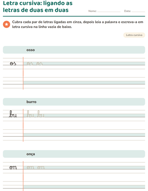 Pré-visualização da ficha de Letra cursiva para 2º ano do ensino fundamental