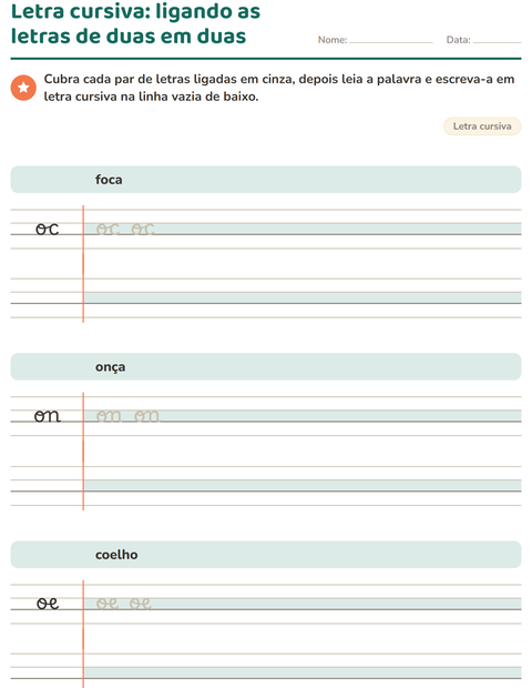 Pré-visualização da ficha de Letra cursiva para 2º ano do ensino fundamental