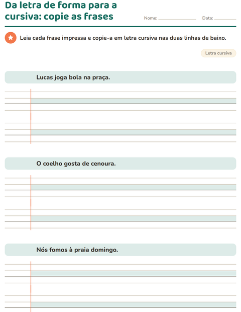 Pré-visualização da ficha de Letra cursiva para 3º ano do ensino fundamental