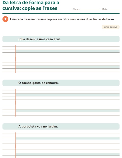 Pré-visualização da ficha de Letra cursiva para 3º ano do ensino fundamental