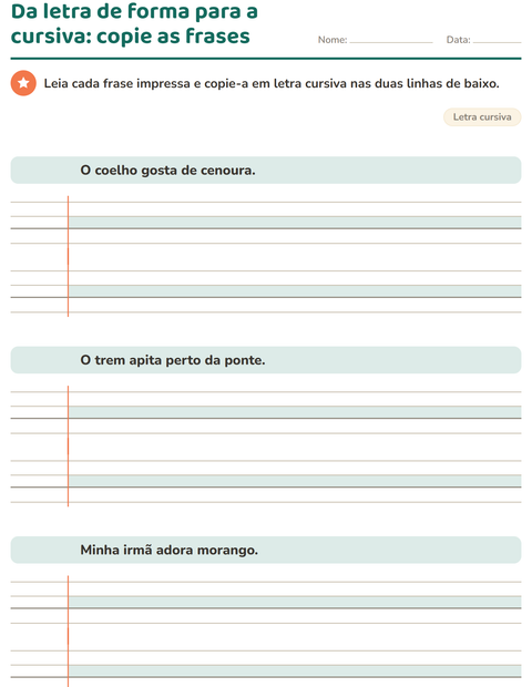 Pré-visualização da ficha de Letra cursiva para 3º ano do ensino fundamental