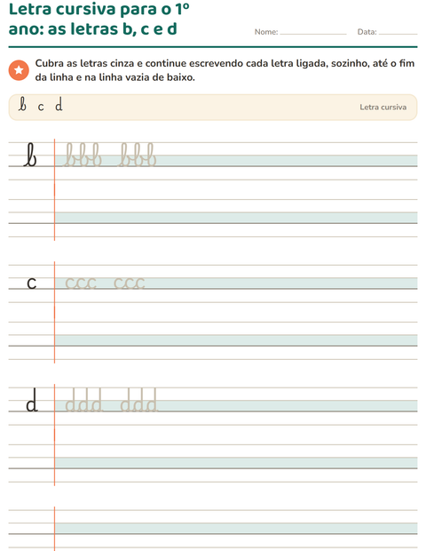 Pré-visualização da ficha de Letra cursiva para 2º ano do ensino fundamental