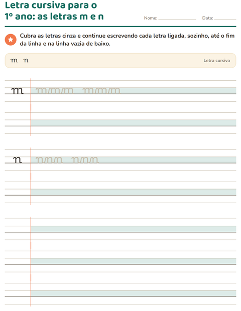 Pré-visualização da ficha de Letra cursiva para 2º ano do ensino fundamental