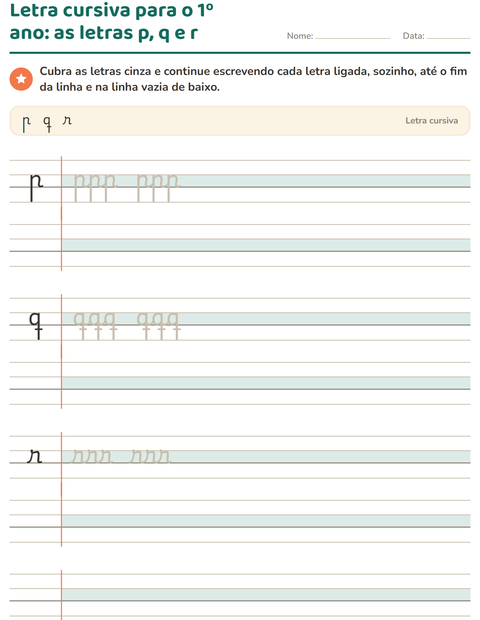 Pré-visualização da ficha de Letra cursiva para 2º ano do ensino fundamental