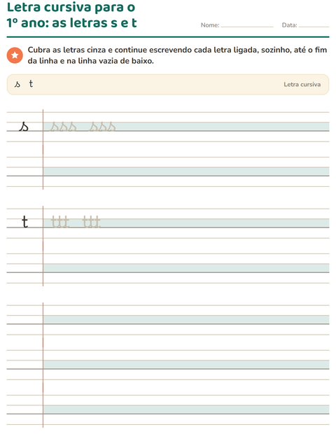 Pré-visualização da ficha de Letra cursiva para 2º ano do ensino fundamental
