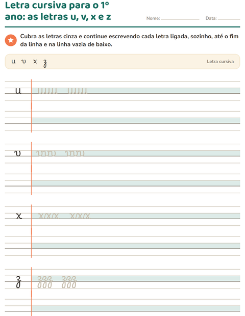 Pré-visualização da ficha de Letra cursiva para 2º ano do ensino fundamental