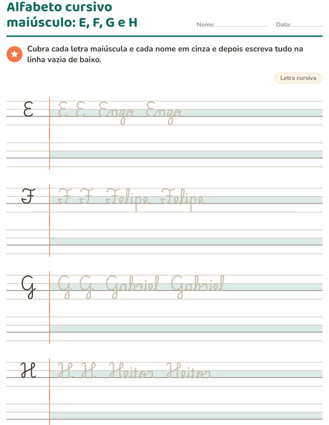 Pré-visualização da ficha de Letra cursiva para 2º ano do ensino fundamental