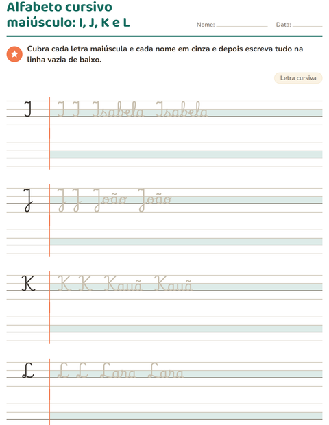 Pré-visualização da ficha de Letra cursiva para 2º ano do ensino fundamental