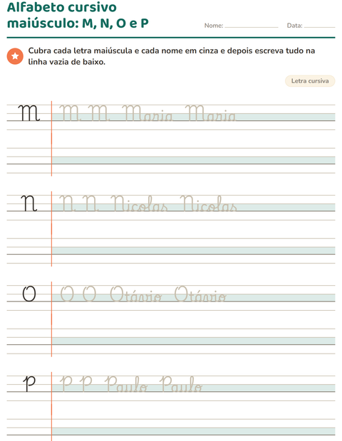 Pré-visualização da ficha de Letra cursiva para 2º ano do ensino fundamental
